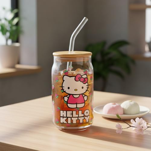 Image of Silver Buffalo Sanrio Hello Kitty Strawberry, Glass Tumbler, 16oz