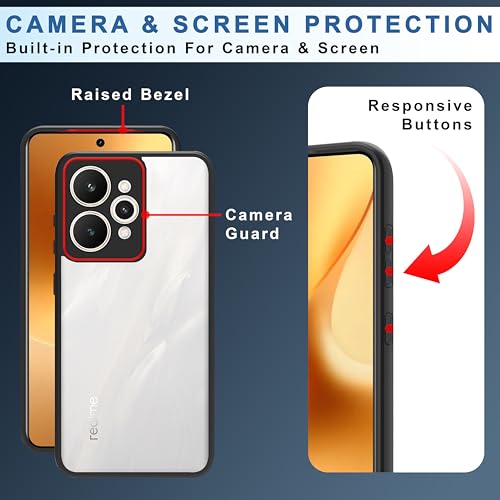Image of CEDO Backcover for Realme 15 (5G) | Camera Protection Bump Shockproof Edge | Ultra Hybrid Transparent Acrylic Clear TPU+PC Hard Backcase Cover (Black)