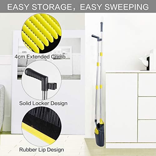 Broom and Dustpan [2020 Upgrade] Tiumso Dust pan Broom Set with Upgrade Combo and Sturdiest Extendable Long Handle,4 Layers Bristles,Upright Standing for Home, Office, Kitchen, Lobby - Thumbnail 4