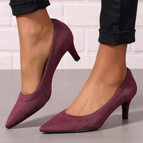 Women's Pumps Kitten Heel Pump Shoes Pointed Toe Knit Comfortable Dress Shoes for Work Business Casual Party Dressy, US Size 5-112