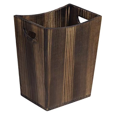 LIANTRAL Wood Trash Can, Waste Basket for Bathroom Office Trash Can Rustic Farmhouse Style Wastebasket Bin Small Wastebaskets for Bathroom, Office, Bedroom, Living Room, Brown Cover