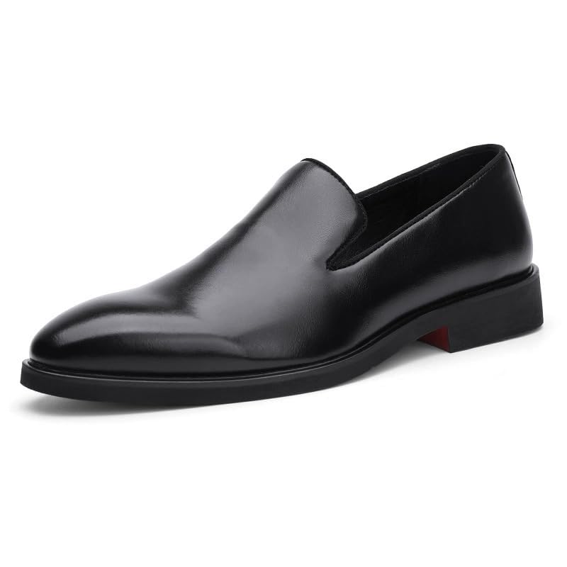 Santimon Men's Sleek Leather Slip-On Loafers Comfortable Plain Toe Casual Dress Shoes