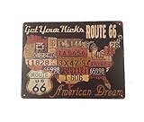 Material: Metall / Blech LB H&F Blechschild Blech Route 66 USA Kennzeichen Metallschild Werkstatt Auto Metall Blechschilder (Route 66 Karte)