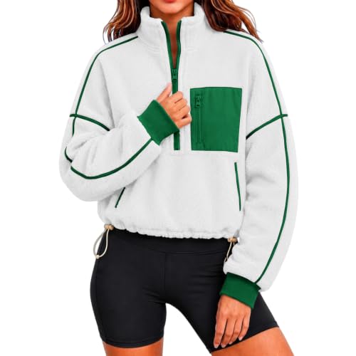 Women's Fleece Sweatshirts Fuzzy Sherpa Jacket Quarter Zip Pullover Tops