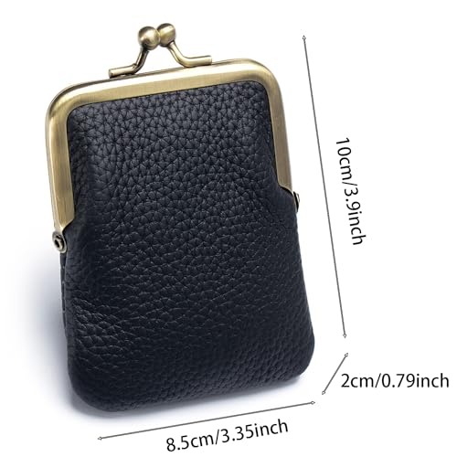 1Pcs Vintage Coin Purse Kissing Lock Wallet Coin Organizer Buckle Kissing Lock Coin Purse Leather Coin Clip for Men & Women (Black)2
