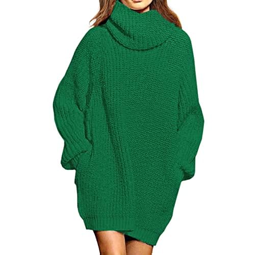 Pink Queen Women's Loose Turtleneck Oversize Long Pullover Sweater Dress Green Medium