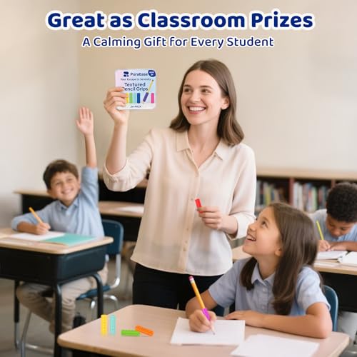 PuraEase Textured Pencil Grips for Kids, Teens & Adults – 24PC Sensory Fidget Toys for ADHD, Autism, Anxiety & Stress Relief - Ideal for Teachers as Educational Tools or Classroom Rewards - Image 7