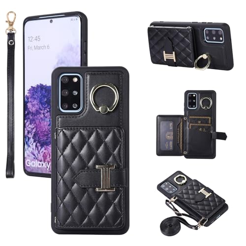 Étui portefeuille Samsung S20 Plus noir avec porte-cartes et bandoulière