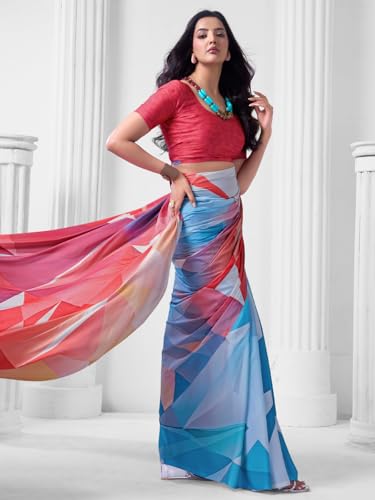 Image of SIRIL Women's Printed Crepe Silk Saree with Unstitched Blouse Piece