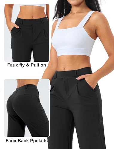 Image of Wide Leg Work Pants for Woman Stretchy Office Slack Dress Pants Business Trousers with Pockets