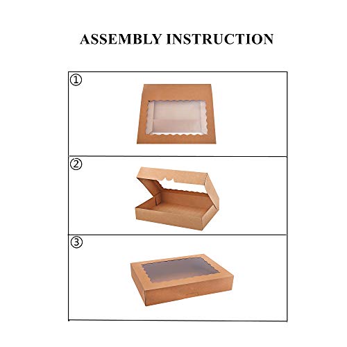 Tcoivs 20-Pack Bakery Boxes with Window, 14\" x 10\" x 2.5\", Large Cookie Boxes, Auto-Popup Treat Boxes for Donuts, Pies, Cakes, Muffins, and Pastries (Brown) - Thumbnail 7