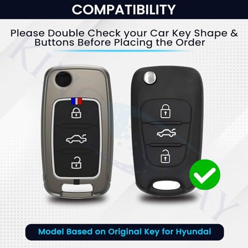 Image of KINGSWAY Hyundai Car Key Cover and Keychain Perfect Shape and Compatible with 3 Buttons Smart Key of All Hyundai Cars, Remote Key Shell, Key Case, Car Key Chain Cover, 360 Protection, Gunmetal Grey