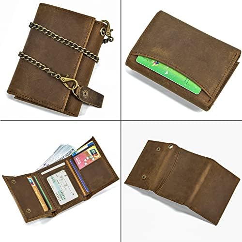 newsbirds Mens Wallet, Men's Genuine Leather Wallet with Chain Tri-fold Wallet 9 Credit Card Holder Mens Cash Wallets Slim Purse (6006 Brown)