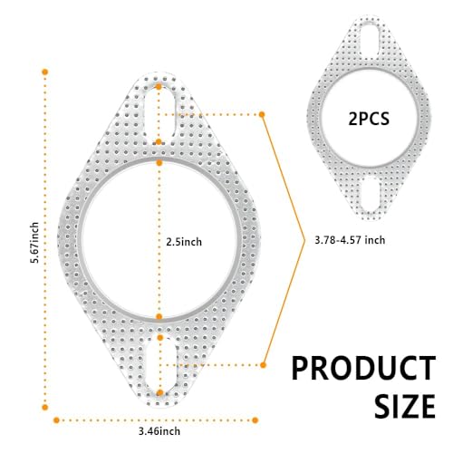 2PCS 2.5" Car Exhaust Gasket,2-Bolt Exhaust Manifold Gasket with High Temp Gasket Material,Perfect Replacement OEM#120-06310-0002 for Original Exhaust Flange Gasket Car Accessories