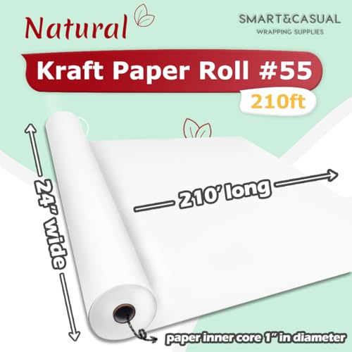 SMART&CASUAL 24" x 2,520" (210') White Kraft Craft Paper Roll for Gift Wrapping Bulletin Board Bouquet Flower Kids Art Packing Parcel Table Covering 80GSM 55LB (White, 24" x 210') - Thumbnail 2