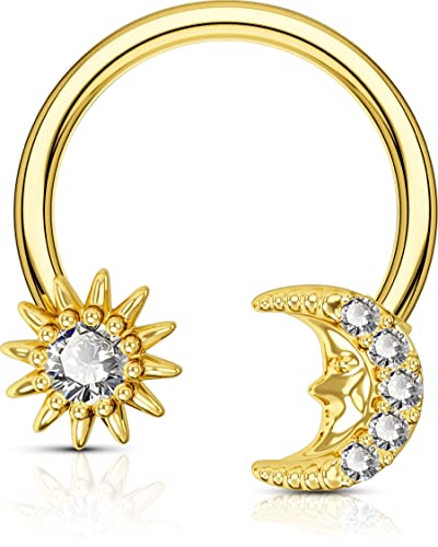 OUFER Body Piercing Lune Piercing Septum 16G Soleil Piercing Daith en Acier Chirurgical 316L Piercing Nez Anneaux avec CZ Fer à Cheval Piercing Helix Tragus Bijoux Piercing Femme Cover