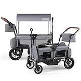 HARPPA All-Terrain Wagon Stroller for 2 Kids, Foldable Outdoor & Beach Stroller Wagon with Removable Canopy, Adjustable Push & Pull Handle, Footwell & Large Storage, Grey