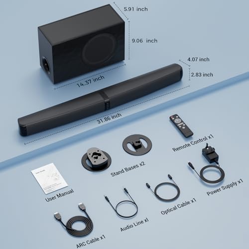 Maraawa Sound Bar with Subwoofer, Soundbar for TV Speaker Sonicwave 2.1 CH 120W Detachable 2-in-1 Home Audio System with DSP Bluetooth 5.3 Soundbar, ARC/Optical/AUX for Movies Music Gaming - image 8
