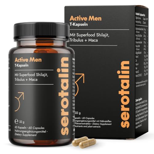 serotalin Active Men Maca T-Kapseln für Männer | Bockshornklee mit Shilajit, schwarzem Maca & Tribulus | Vegan & Made in Germany | 60 Kapseln