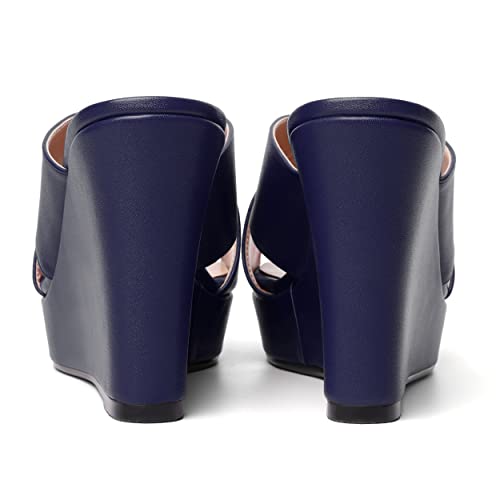 MODENCOCO Womens Open Toe Fashion Matte Slip On Platform Casual Wedge High Heel Heeled Dressy Sandals 4 Inch4