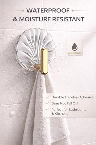Image of Self Adhesive Hooks for Wall Heavy Duty - 10kg Load Capacity Waterproof Transparent Wall Hooks for Hanging - No Drilling Nail (ProHold Hoo (Shell Shaped Pack of 4)