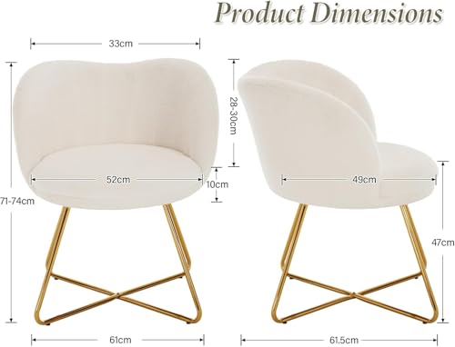 chairus Kunstfell Sessel Gepolstert Einzeln Loungesessel für Wohnzimmer Balkon Schlafzimmer Polsterstuhl Armlehnstuhl mit Metallbeinen (Weiß#1)