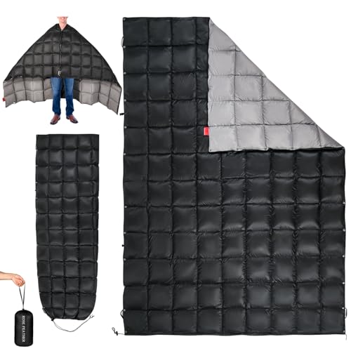 ROSE FEATHER Down Camping Blanket, Lightweight Outdoor Travel Blanket, Puffy Sleeping Bag Blanket, Waterproof Packable Backpacking Quilt for Camping,Travel, Airplane,Hiking,Picnic, 55''x79'' (Black)