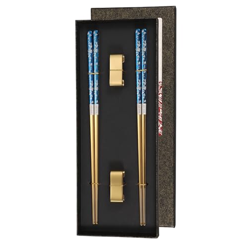 Palillos de acero inoxidable oro azul de alta calidad con elegantes soportes dorados de mesa 2