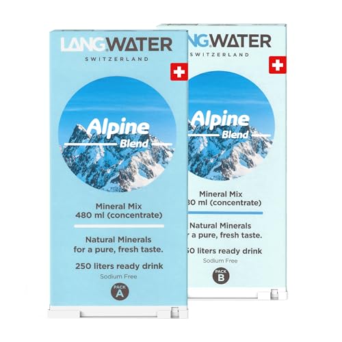 LANGWATER Alpine Blend Minerales. 2 paquetes de Minerales Naturales Líquidos (Calcio, Magnesio) Aditivo Mineral para el Purificador de Agua Osmosis Inversa LANG TheWell   Mejore Agua Osmosis