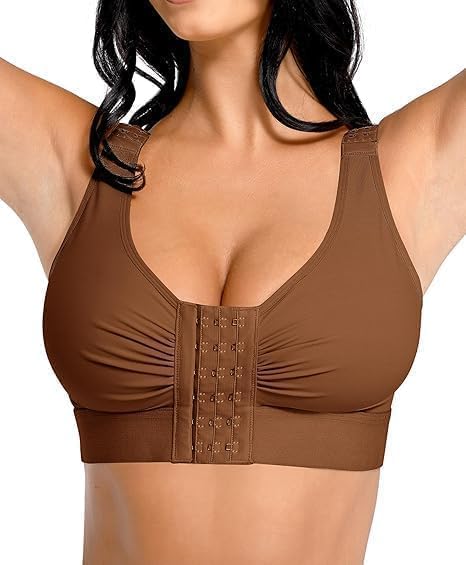 FeelinGirl Post Surgery Compression Bra Soft Support for Mastectomy Breast Augmentation Breast Lift Bra After Surgery Caramel M
