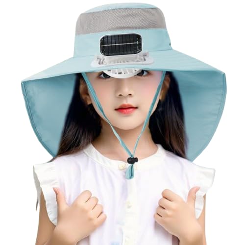 Wide Brim Solar Fan Hat for Kids,Outdoor Wide Brims Bucket Hat Sun Protection Fishing Beach Hat with Fan for Boy Girl