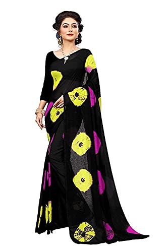 Sari en mousseline de soie femme noir vetement traditionnel avec chemisier
