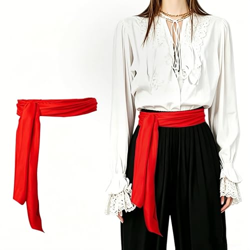 HHJJRZ Satin Pirate Sash Dress Belt Pirate Long Silk Waist Sash For Men Women Halloween Captain Cosplay Costume Props (Red)