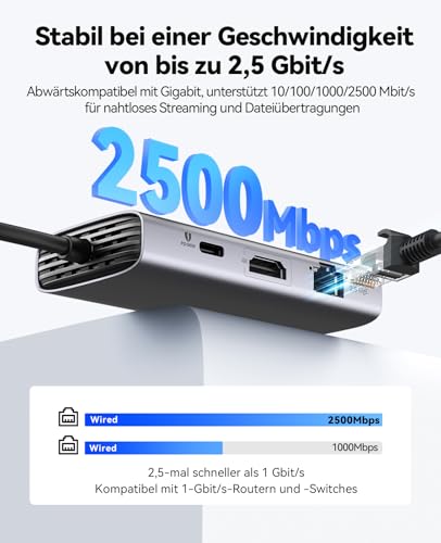 ORICO Docking Station, 6 in 1 USB C Hub Dock mit HDMI 4K@60Hz+PD100W+3×USB3.0+2,5G Ethernet, USB 3.0 Hub Multiport Adapter für MacBook/Dell/HP/Surface