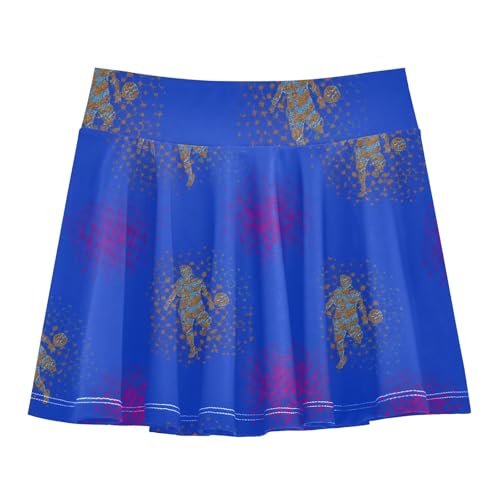 Cartoon Football Player Blue Girls' Athletic Skorts Tennis Cheer Skirt Pleated Active Skirts with Shorts Size 7-8