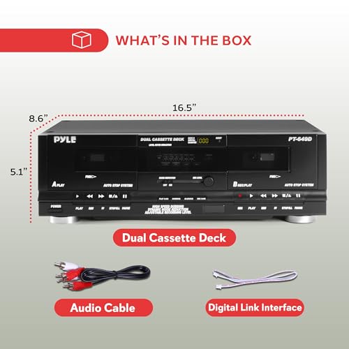 Image of Pyle Home Digital Tuner Dual Cassette Deck | Media Player | Music Recording Device with RCA Cables | Switchable Rack Mounting Hardware | CrO2 Tape Selector | Included 3 Digit Tape Counter - 110V /220V