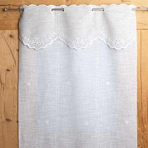 Gaidra Tendina A Vetro in Stile Tirolese su Misura, Ricamo Fantasia Fiorellini – 5972, Colore Beige, 48 larg. x 120 Alt. cm