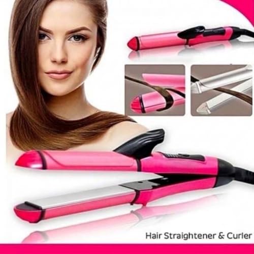 Image of nuovva 2-in-1 Mini Hair Straightener & Curler for Women | Ceramic Coated Plates, 30s Fast Heating Hair Styler (Pink) | Anti-Frizz Ionic Technology with 360 Swivel Cord & Travel Lock