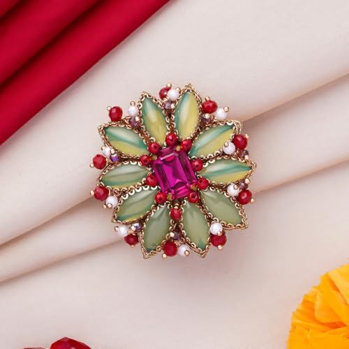 Image of SANJOYA Gold Plated Traditional Embroidered Jewellery for Women & Girls | Stone Studded Wedding, Festive, Mehendi, Sangeet Collection | Necklace, Earrings, Maang Tikka, Bracelet & Ring