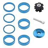 10pcs Kit de Remplacement d'entretoise de Casque de Vélo Entretoise de Casque de Vélo Capuchons de Tige de Vélo avec Vis de Casque et Griffe Adaptées pour Fourche Avant de 28,6mm, Bleu