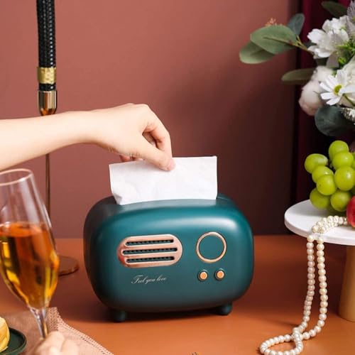 Image of INKULTURE Vintage Retro Tissue Holder Box for Home, Kitchen, Dining Table & Paper, Living Room, Bedroom & Desktop Tissue Storage Organizer | Dark Green | Pack of 01