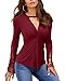 YOINS Sexy Oberteil Damen Elegant Langarmshirt Damen Bluse Herbst Choker T-Shirt V-Ausschnitt Spitze Tops