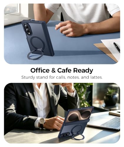 Image of FNTCASE for Samsung Galaxy Z Fold 8 Case with 360 Spin Magnetic Stand | Compatible for Magsafe,Full Hinge Protection,Screen Protector,Translucent Matte Grade Shockproof Protective Cover Deep Blue