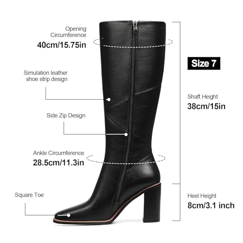 Women’s Knee High Boots-Waterproof Square Toe Chunky Block Heel Leather Boot,Wide Calf Botas Para Mujer Slip Resistant Zip Up Long Boots3