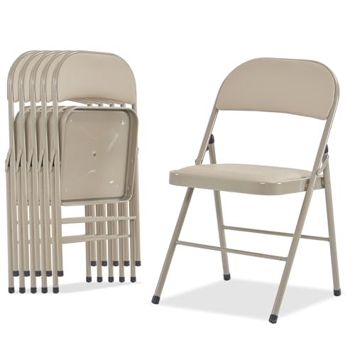 Bonnlo Set de 6 Sillas Plegables de Acero y PVC, Sillas Acolchadas, Estructura de Acero Resistente, hasta 150 kg, para Eventos, Ferias, Oficina y Hogar, Marrón Claro
