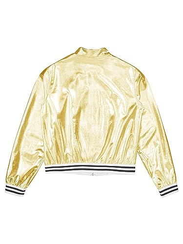 Shinsto Kids Girls Boys Metallic Bomber Jacket Coat Jazz Hip Hop Street Dance Baseball Windbreaker Outerwear4