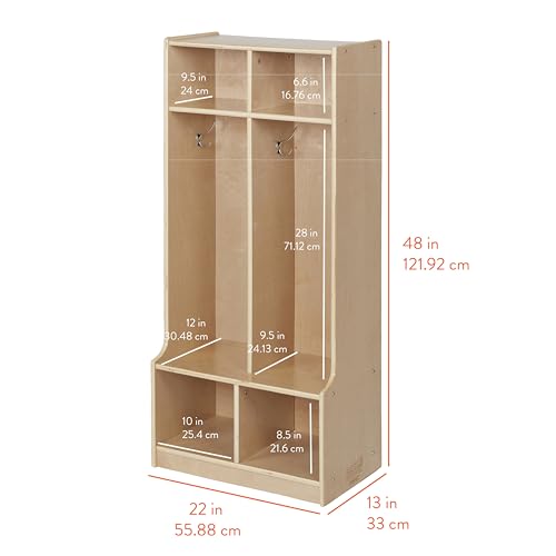 Image of Back2School Express 2-Section Cubby Storage Coat Locker with Bench, Natural