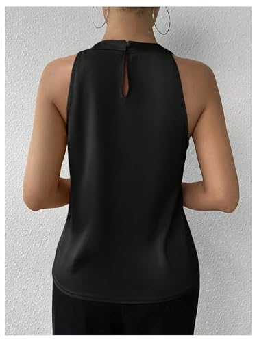 SweatyRocks Women's Pleated Halter Sleeveless Satin Blouse Keyhole Back Tank Top2
