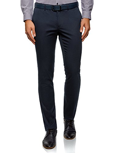 oodji Ultra Hombre Pantalones de Algodón con Solapas en los Bolsillos Traseros, Azul, 38