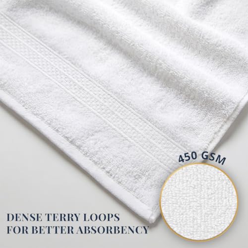 Image of LANE LINEN 450 GSM 100% Cotton Colorado Hand Towel 2PC - White | Ring Spun Cotton Weave, True 60x40cm Each, Quick Dry & Absorbent, Napkins for Gym, Workout, Sports